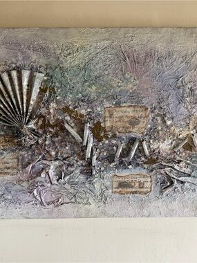 Fred Mixed Media Wall Art in Lavender, Silver, Gold and Cream Tones